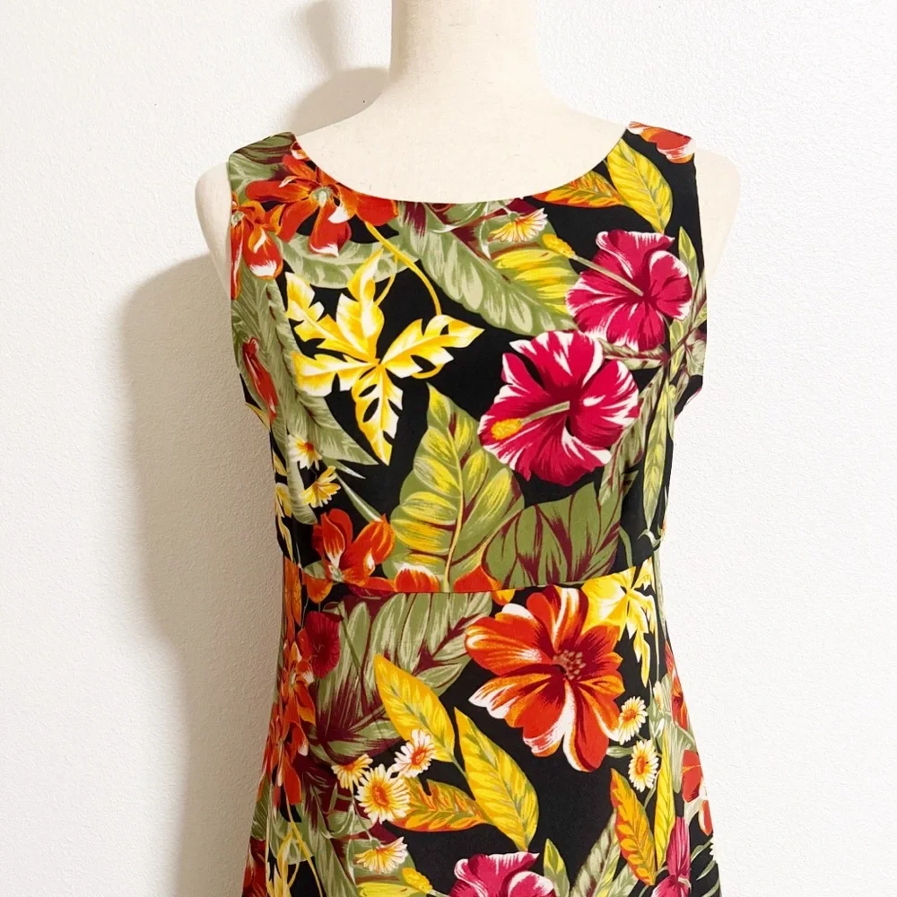 Vintage Sag Harbor Tropical Floral Midi Dress
